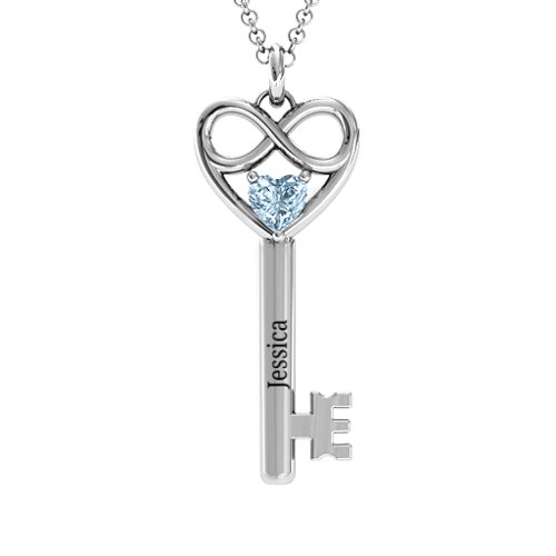 Infinitely in Love Key Pendant – Sterling Silver with Aquamarine