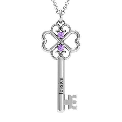 Hearts and Clover Infinity Key Pendant – Sterling Silver with Amethyst