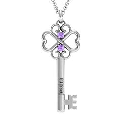 Hearts and Clover Infinity Key Pendant – 10K Yellow Gold with Amethyst