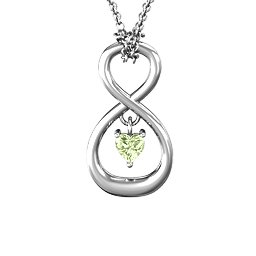 Dangling Heart Infinity Pendant in 925 Sterling Silver with Peridot