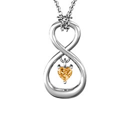 Dangling Heart Infinity Pendant in 925 Sterling Silver with Citrine