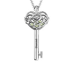 Infinitely in Love Caged Key Pendant in 925 Sterling Silver with Peridot, Pink Tourmaline, and Citrine