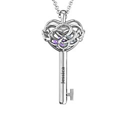 Infinitely in Love Caged Key Pendant in 925 Sterling Silver with Amethyst, Cubic Zirconia, Pink Tourmaline, and Citrine
