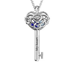 Infinitely in Love Caged Key Pendant in 925 Sterling Silver with Blue Sapphire, Aquamarine, Pink Tourmaline, and Citrine