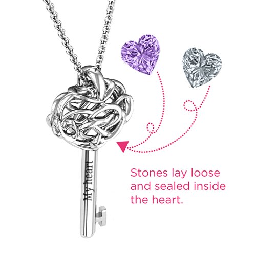 Infinitely in Love Caged Key Pendant – Sterling Silver with Amethyst and Cubic Zirconia