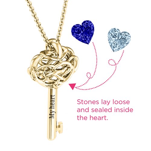Infinitely in Love Caged Key Pendant – 10K Yellow Gold with Blue Sapphire and Aquamarine