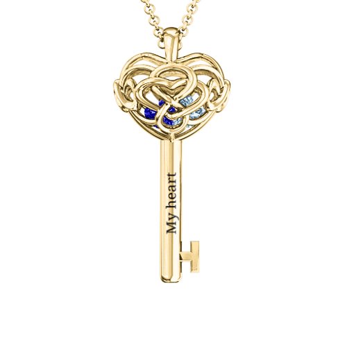 Infinitely in Love Caged Key Pendant – 10K Yellow Gold with Blue Sapphire and Aquamarine