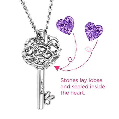 “Beautiful Blossoms” Caged Key Pendant – Sterling Silver with Amethyst