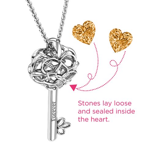 “Beautiful Blossoms” Caged Key Pendant – Sterling Silver with Citrine