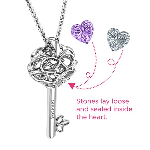 “Beautiful Blossoms” Caged Key Pendant – Sterling Silver with Amethyst and Cubic Zirconia
