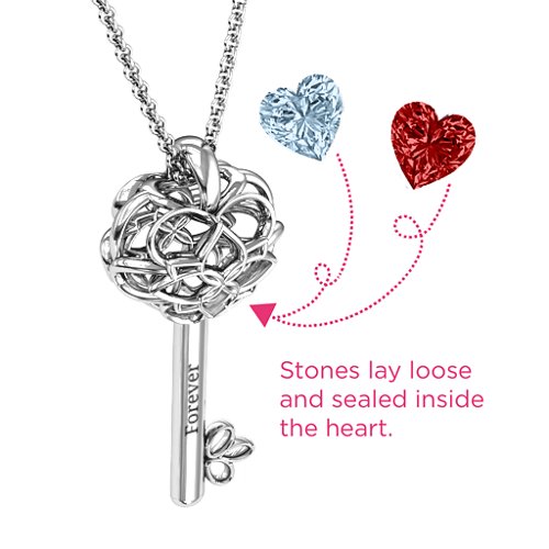 “Beautiful Blossoms” Caged Key Pendant – Sterling Silver with Aquamarine and Garnet
