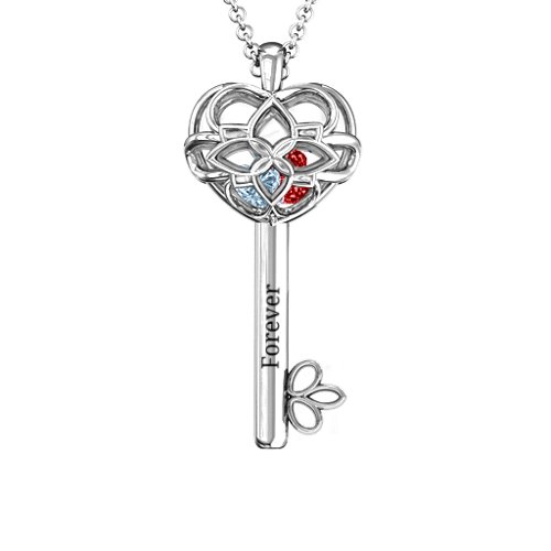 “Beautiful Blossoms” Caged Key Pendant – Sterling Silver with Aquamarine and Garnet