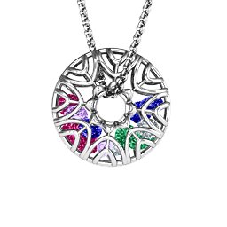 Endless Love Caged Stones Pendant in 925 Sterling Silver with Amethyst, Cubic Zirconia, Ruby, Emerald, and Blue Sapphire
