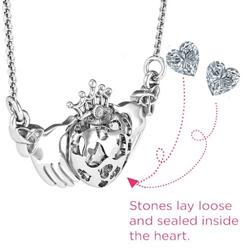Caged Hearts Claddagh Pendant – Sterling Silver with Diamond and Cubic Zirconia