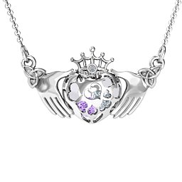 Caged Hearts Claddagh Pendant in 925 Sterling Silver with Amethyst, Cubic Zirconia, Pink Tourmaline, and Citrine