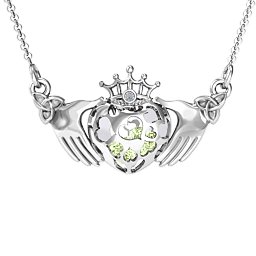 Caged Hearts Claddagh Pendant in 925 Sterling Silver with Peridot, Pink Tourmaline, and Citrine