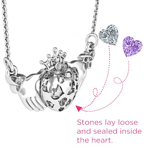 Caged Hearts Claddagh Pendant – Sterling Silver with Amethyst and Cubic Zirconia