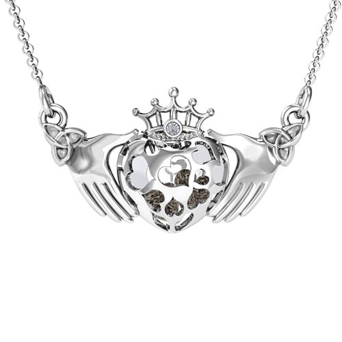 Caged Hearts Claddagh Pendant – Sterling Silver with Smokey Quartz and Cubic Zirconia