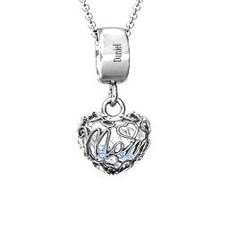 Engravable Mom Heart Cage Pendant with 2-4 Gemstones in 925 Sterling Silver with Aquamarine, Garnet, and Amethyst