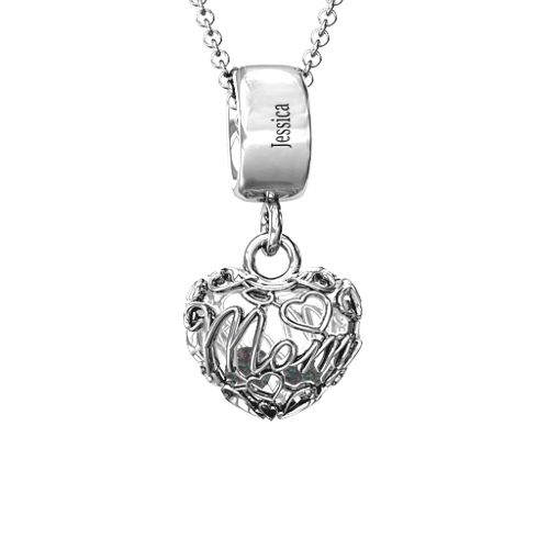 Engravable Mom Heart Cage Pendant with 2-4 Gemstones – Sterling Silver with Alexandrite