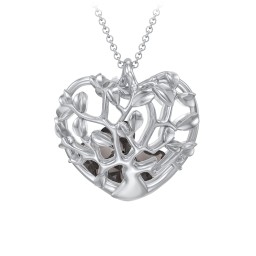 Family Tree Caged Heart Pendant in 925 Sterling Silver with Smokey Quartz, Cubic Zirconia, and Blue Sapphire