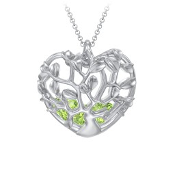 Family Tree Caged Heart Pendant in 925 Sterling Silver with Peridot