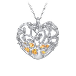 Family Tree Caged Heart Pendant in 925 Sterling Silver with Citrine