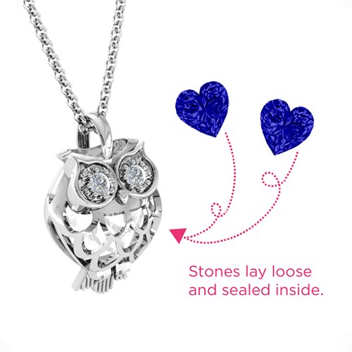 Wise Owl Caged Pendant – Sterling Silver with Blue Sapphire and Cubic Zirconia