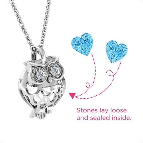 Wise Owl Caged Pendant – Sterling Silver with Blue Topaz and Cubic Zirconia