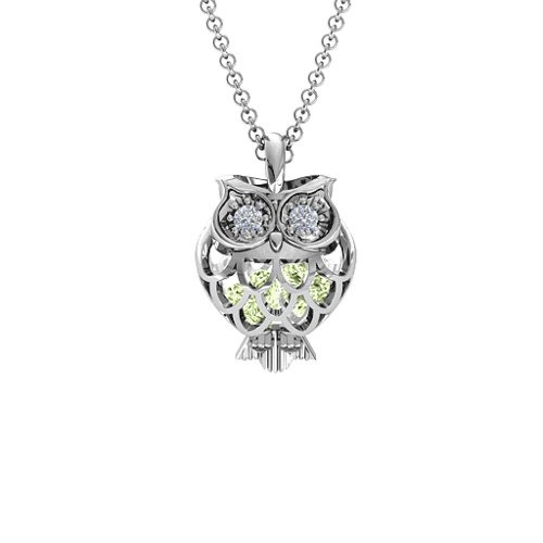 Wise Owl Caged Pendant – Sterling Silver with Peridot and Cubic Zirconia
