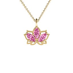 Sparkling Lotus Pendant in 10K Solid Yellow Gold with Pink Tourmaline