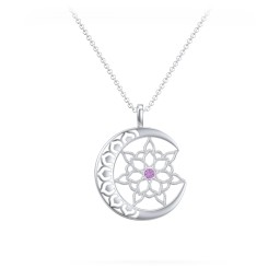 Sun and Moon Mandala Pendant in 925 Sterling Silver with Amethyst