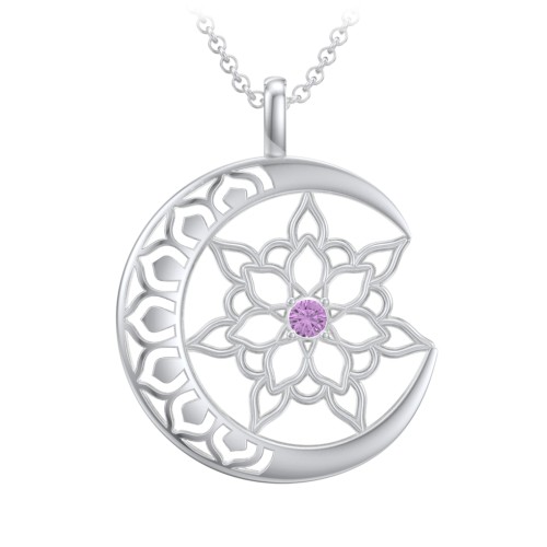 Sun and Moon Mandala Pendant – Sterling Silver with Amethyst