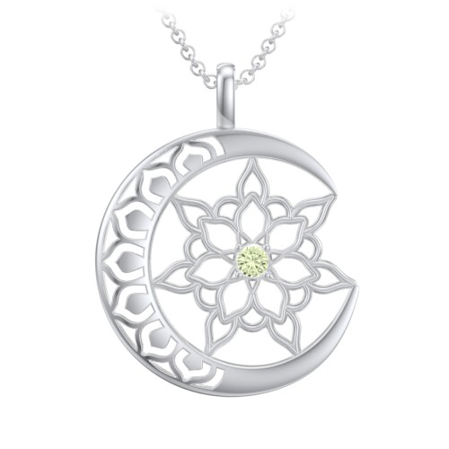 Sun and Moon Mandala Pendant – Sterling Silver with Peridot