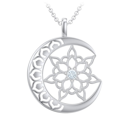 Sun and Moon Mandala Pendant – Sterling Silver with Aquamarine