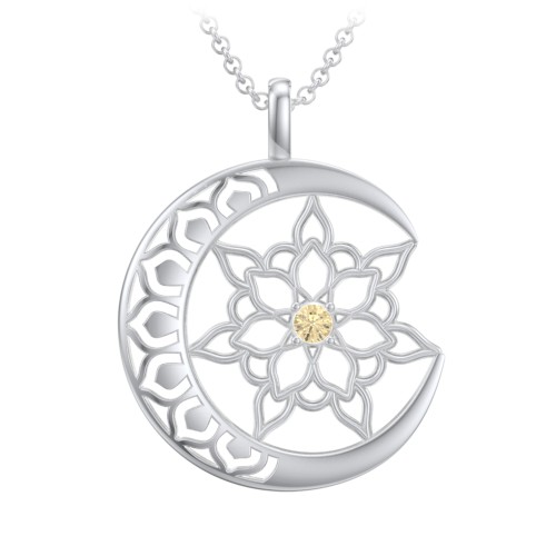 Sun and Moon Mandala Pendant – Sterling Silver with Citrine