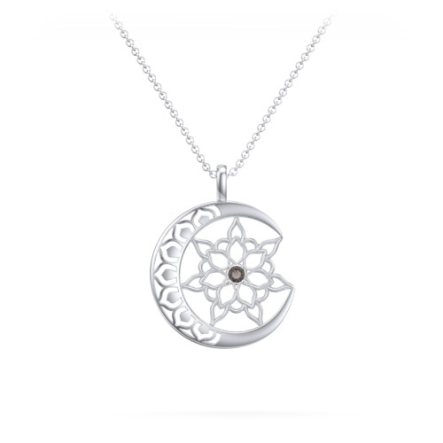 Sun and Moon Mandala Pendant – Sterling Silver with Smokey Quartz