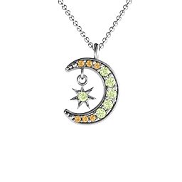 Sparkling Star And Moon Gemstone Pendant in 925 Sterling Silver with Peridot and Fancy Yellow Premium Zirconia