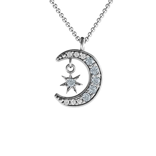 Sparkling Star And Moon Gemstone Pendant – Sterling Silver with Cubic Zirconia and White Premium Zirconia