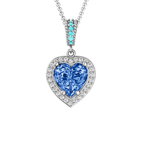 Sparkling Heart Halo Pendant – Sterling Silver with Fancy Blue Premium Zirconia, White Premium Zirconia, and Mint Premium Zirconia