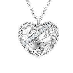Engravable Heart Cage Pendant With 1 - 6 Heart Gemstones