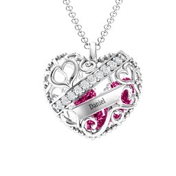 Engravable Heart Cage Pendant With 1 - 6 Heart Gemstones