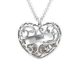 Fancy Filigree Engravable Cage Heart Pendant in 925 Sterling Silver with Smokey Quartz, Citrine, and Blue Topaz