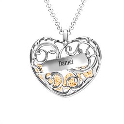 Fancy Filigree Engravable Cage Heart Pendant in 925 Sterling Silver with Citrine and Blue Topaz