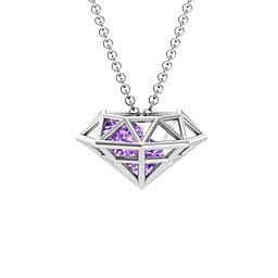 Flat Back Diamond Cage Pendant With 1 - 3 Gemstones in 925 Sterling Silver with Amethyst