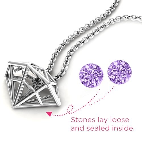 Flat Back Diamond Cage Pendant With 1 - 3 Gemstones