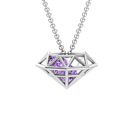 Flat Back Diamond Cage Pendant With 1 - 3 Gemstones – Sterling Silver with Amethyst