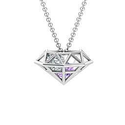 Flat Back Diamond Cage Pendant With 1 - 3 Gemstones in 925 Sterling Silver with Amethyst and Cubic Zirconia