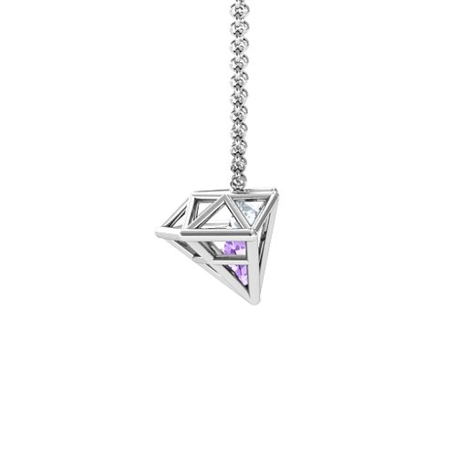 Flat Back Diamond Cage Pendant With 1 - 3 Gemstones – Sterling Silver with Amethyst and Cubic Zirconia