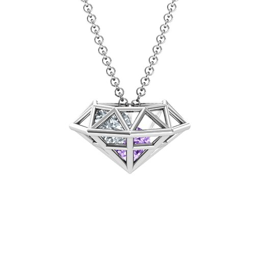 Flat Back Diamond Cage Pendant With 1 - 3 Gemstones – Sterling Silver with Amethyst and Cubic Zirconia
